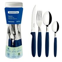 Faqueiro Tramontina Em Aço Inox Ipanem 24 Peças Azul