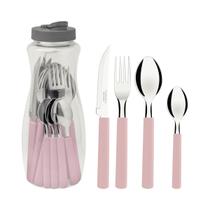 Faqueiro tramontina gamboa 16 pecas inox cabo propileno rosa c/ garrafa Faqueiro tramontina gamboa 16 pecas inox cabo propileno rosa c/ garrafa