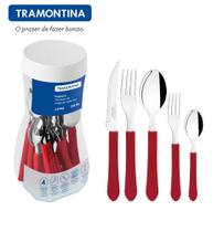 Faqueiro Tramontina Inox 20 Peças Leme Vermelho Com Pote 23198/718