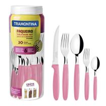 Faqueiro Tramontina Inox C/ Pote Plástico Ipanema 30 Pç Rosa