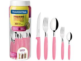 Faqueiro Tramontina Inox C/ Pote Plástico Ipanema 30 Pç Rosa
