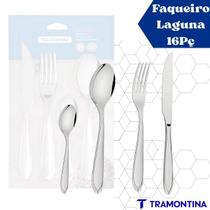 Faqueiro Tramontina Laguna 16 Peças em Aço Inox com Facas de Churrasco Brilho Premium Faqueiro Tramontina Laguna 16 Peças em Aço Inox com Facas de Churrasco Brilho Premium