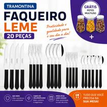Faqueiro Tramontina Leme 20 Peças Aço Inox Cabo Preto Original Jogo de Talheres Faqueiro Tramontina Leme 20 Peças Aço Inox Cabo Preto Original Jogo de Talheres
