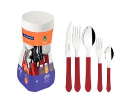 Faqueiro Tramontina Leme Lâminas em Aço Inox e Cabos Vermelho 20 Peças