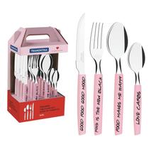 Faqueiro Tramontina My Lovely Kitchen com Lâminas em Aço Inox e Cabos de Polipropileno Rosa 16 Peças