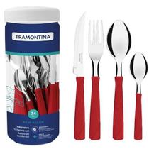 Faqueiro Tramontina New Kolor Vermelho 24 Peças Aço Inox com Pote Organizador Serviço para 6 Pessoas