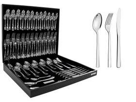Faqueiro Tramontina Oslo 76 Peças em Aço Inox com Facas de Mesa e Estojo de Madeira Faqueiro Tramontina Oslo 76 Peças em Aço Inox com Facas de Mesa e Estojo de Madeira