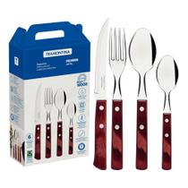 Faqueiro Tramontina Polywood Inox Cabos Madeira Vermelho 24 Peças