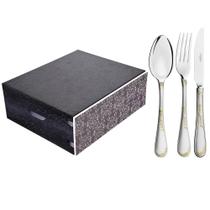 Faqueiro Tramontina Renascença 130 Peças Aço Inox Detalhes em Ouro Acab. Brilho e Fosco Est. de Madeira 66929242