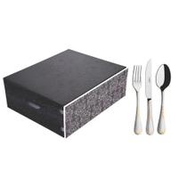 Faqueiro Tramontina Renascença em Aço Inox com Facas de Mesa Detalhes em Ouro Acabamento Brilho e Fosco Estojo de Madeir