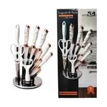 Faqueiro White Marble 9 Peças Suporte Jogo de Facas Premium Cozinha Utensílios Organizador Elegante Luxo Faqueiro White Marble 9 Peças Suporte Jogo de Facas Premium Cozinha Utensílios Organizador Elegante Luxo