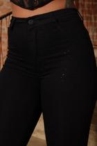 Faraya Jeans Calça Flare Preta com strass/brilho aplicação Cintura alta com lycra modela bumbum tendência rodeio - 42 Faraya Jeans Calça Flare Preta com strass/brilho aplicação Cintura alta com lycra modela bumbum tendência rodeio - 42