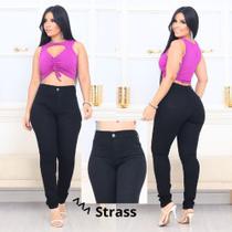 Faraya Jeans Calça Skinny Preta com strass/brilho aplicação Cintura alta com lycra modela bumbum tendência rodeio