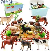 Farm Animals Figurines Toys, 53PCS Realistic Plastic Farm Playset with Fences Soil Puzzle Blocks, Farm Figures Learning Educational Toys for Boys Girls, Toddlers Cupcake Topper Birthday Set - BOLZRA