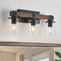 Farmhouse Vanity Light DUJAHMLAND 3 luzes de madeira preta