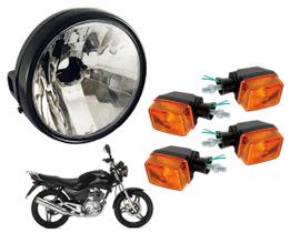 Farol Aro Preto + 4 Pisca Seta Lente Laranja Ybr 125 De 2002 Ate 2008