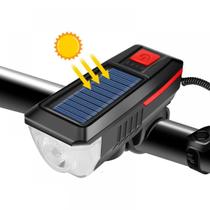 Farol Bicicleta LED T6 350 Lumens USB/Solar - Preto+Vermelho