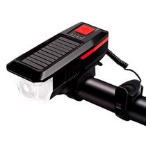 Farol Bicicleta LED T6 Solar USB 350lm 200m - Preto+Vermelho