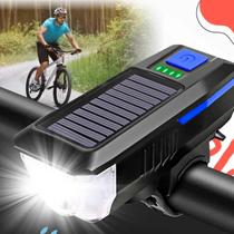 Farol Bicicleta Solar LED 350 Lumens USB - Preto + Vermelho
