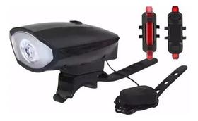 Farol Bike Bicicleta Led Buzina Recarregável +Lanterna Kit