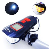 Farol Bike Buzina Led Velocímetro Recarregável bateria de 5-8 horas prova d"gua Xm31337 Farol Bike Buzina Led Velocímetro Recarregável bateria de 5-8 horas prova d"gua Xm31337