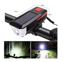 Farol Bike Led T6 Recarregável Usb/solar Buzina Ind. Bateria