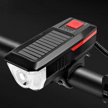 Farol Bike LED T6 Solar 350 Lumens USB - Preto + Vermelho