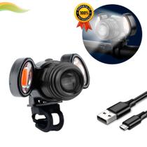 Farol Bike Super Potente 3 Leds T6 Recarregável 2x Cob