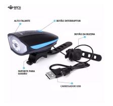 Farol com Buzina Recarregavel USB Bike 250Lumens Azul - JYX