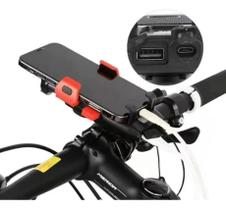 Farol com Carregador Power Bank, Buzina e Suporte de Celular 4 em 1 para Bicicleta