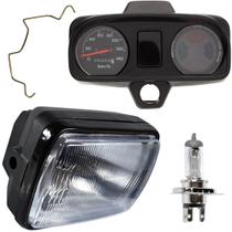 Farol com painel completo CG125 Titan Today Cargo 1989 a 1999 aro preto com lâmpada bloco globo optico