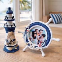 Farol Com Porta Retrato Náutico Decoração Marítimo Kit 2pçs