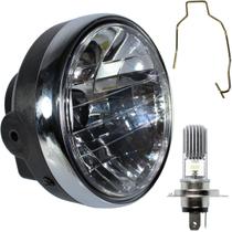 Farol completo CG125 Titan Fan 2000 a 2013 aro cromado com lâmpada led bloco globo optico