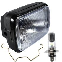 Farol completo CG125 Titan Today 1989 a 1999 aro preto com lâmpada led bloco globo optico