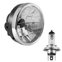 Farol Completo Titan KSES / Fan 125 Ano 2000 a 2009 Aro Cromado Aço / Acompanha Lâmpada Biodo H4
