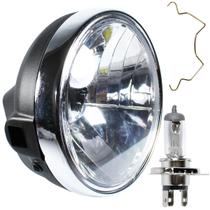 Farol completo YBR125 Factor 2009 a 2016 aro cromado com lâmpada bloco globo optico