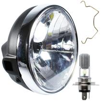Farol completo YBR125 Factor 2009 a 2016 aro cromado com lâmpada led bloco globo optico