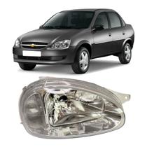 Farol Corsa Classic 2003 á 2010 Cromado Lente Lisa em Vidro Farol Corsa Classic 2003 á 2010 Cromado Lente Lisa em Vidro