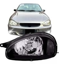 Farol corsa Wagon 99 classic 2000 a 2008 lado esquerdo carcaça preta lente lisa Mascara Negra