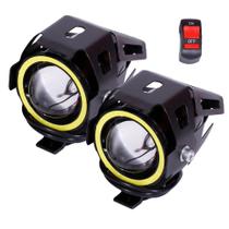 Farol de Led Auxiliar Com Suporte Aro Amarelo Luz Branca KGA Farol de Led Auxiliar Com Suporte Aro Amarelo Luz Branca KGA