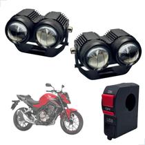 Farol de Milha Auxiliar Neblina Led 20w 12v + Botão On/ Off Usb CB 500F 2017 até 2022 Farol de Milha Auxiliar Neblina Led 20w 12v + Botão On/ Off Usb CB 500F 2017 até 2022