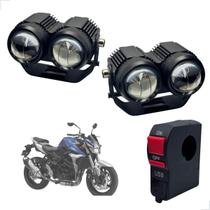 Farol de Milha Auxiliar Neblina Led 20w 12v + Botão On/ Off Usb GSR 750 2013 até 2016 Farol de Milha Auxiliar Neblina Led 20w 12v + Botão On/ Off Usb GSR 750 2013 até 2016