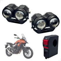 Farol de Milha Auxiliar Neblina Led 20w 12v + Botão On/ Off Usb Honda CB 500X 2014 até 2024 Farol de Milha Auxiliar Neblina Led 20w 12v + Botão On/ Off Usb Honda CB 500X 2014 até 2024