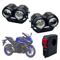Farol de Milha Auxiliar Neblina Led 20w 12v + Botão On/ Off Usb YZR R3 321cc 2015 até 2020 Farol de Milha Auxiliar Neblina Led 20w 12v + Botão On/ Off Usb YZR R3 321cc 2015 até 2020