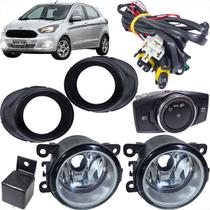 Farol de milha ka 15 16 17 18 kit completo moldura preta com botão original