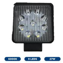 Farol De Milha Quadrado 9 Leds 27W 12/24V Universal Auxiliar Neblina