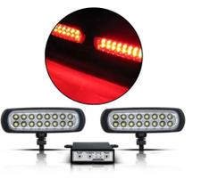 Farol de Milha Slim Estrobo Preto 16 Leds Vermelho 12v Farol de Milha Slim Estrobo Preto 16 Leds Vermelho 12v