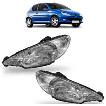 Farol Dianteiro 206 1999 2000 2001 2002 2003 Máscara Cromada Lente Estriada Acrílico