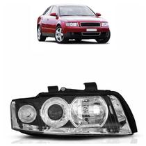 Farol Dianteiro A4 2002 2003 2004 Máscara Cromada Lente Lisa Acrílico Foco Duplo Carcaça Preta Farol Dianteiro A4 2002 2003 2004 Máscara Cromada Lente Lisa Acrílico Foco Duplo Carcaça Preta