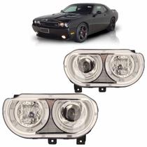 Farol Dianteiro Challenger 2008 2009 2010 2011 Máscara Cromada Lente Lisa Acrílico Foco Duplo